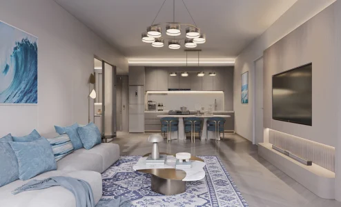 Santorini Residences - LIVING ROOM WIDE VIEW 客餐厅大场景 - 9